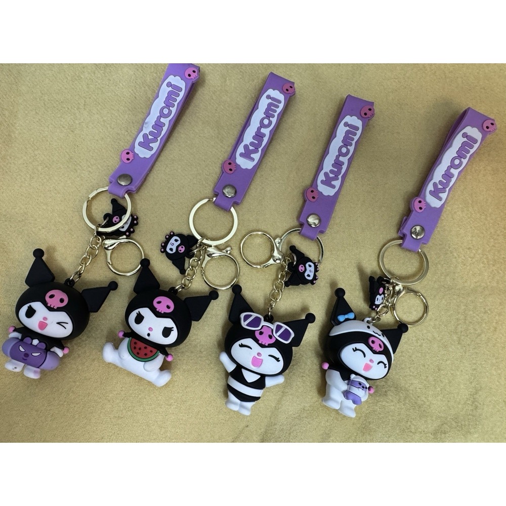 4 Keychains Kuromi Jester Anime Durable 3D Silicon Keychain Charm w/ Strap